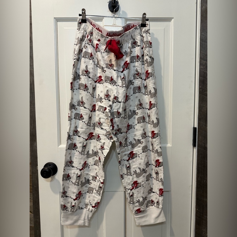 Hollister Fleece Christmas Sloth Pajama Pants Lounge Sleep Womens Size XL